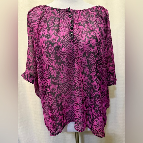 Wrangler Rock 47 Pink Black Animal Print Semi Sheer Lace At Back Blouse Sz XL - Picture 1 of 10